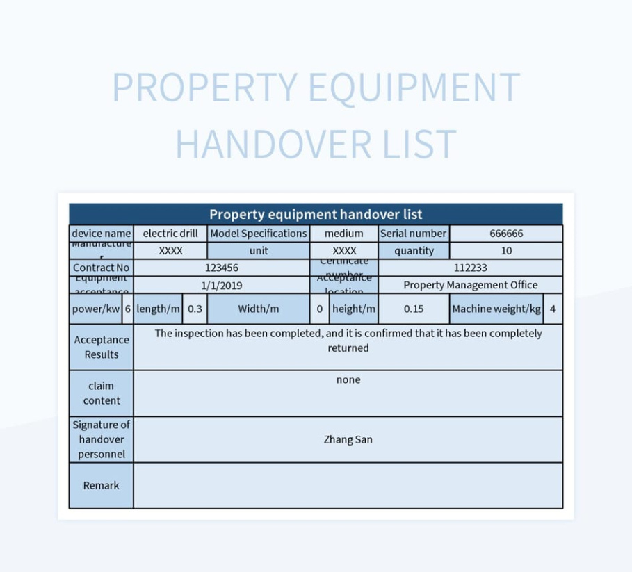 Free Printable Equipment Handover Document Template  Sample