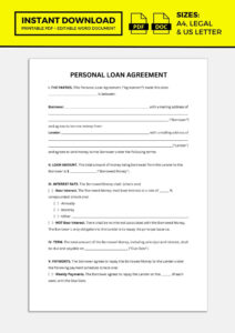 Free Printable Personal Loan Document Template Word