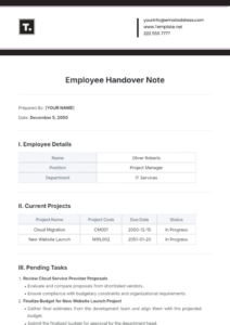 Free Printable Resignation Handover Document Template Doc