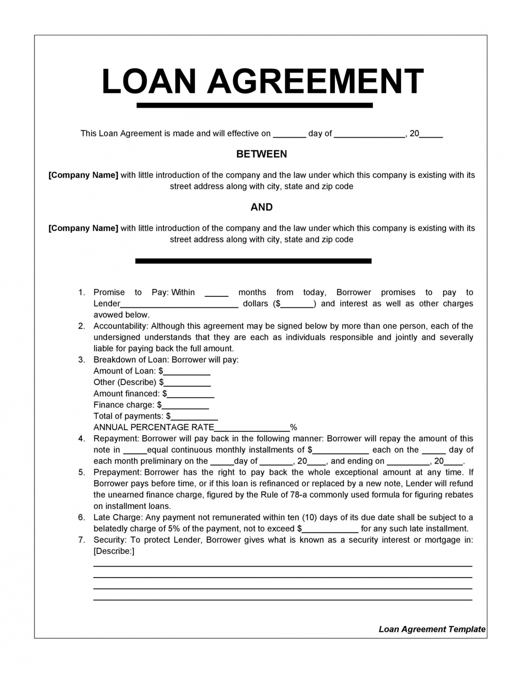 Printable Personal Loan Document Template Excel Sample