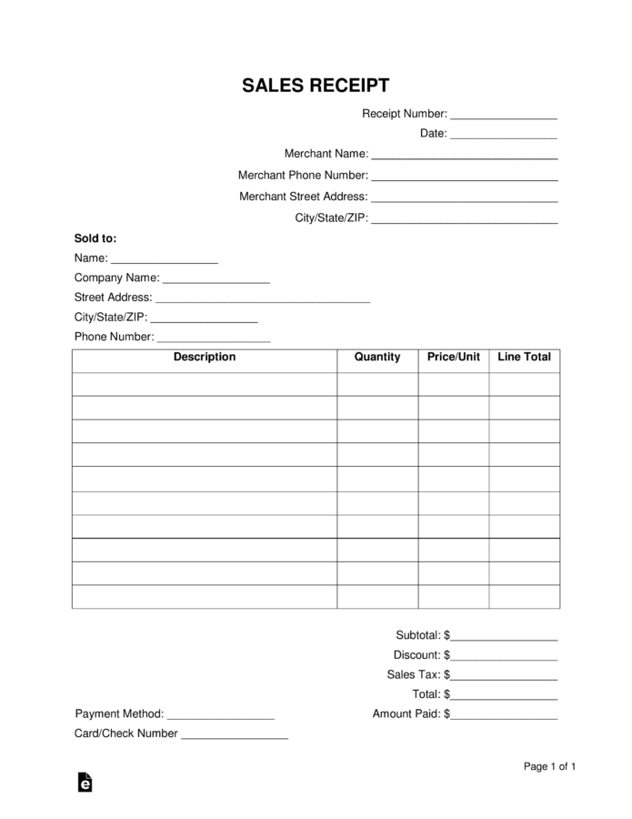 All Sales Final Receipt Template