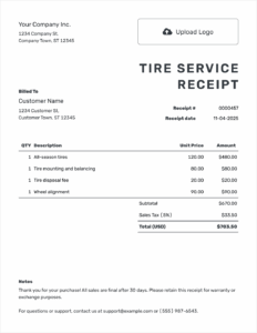 Free Tire Shop Receipt Template free-tire-shop-receipt-template