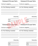 Homework Excuse Note Template