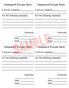Homework Excuse Note Template