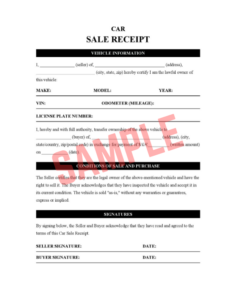 Motor Vehicle Sales Receipt Template