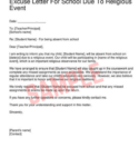 Religious Holiday Excused Absence Template
