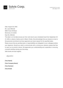 Business Trip College Excusement Template