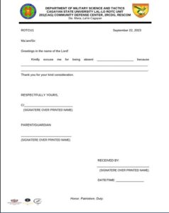 Military Excuse Letter Template