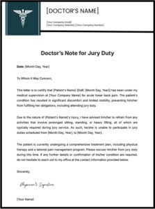 Physician Medical Excuse For Jury Duty Template