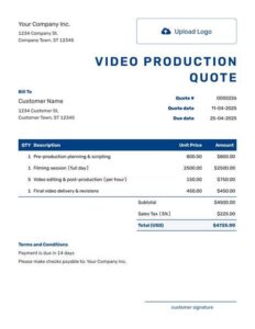 Video Production Quote Sheet Template Video Production Quote Sheet Template